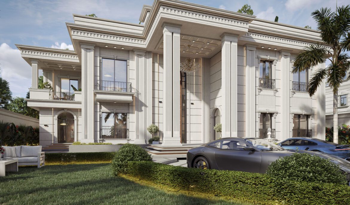 3D Visualization of exterior elevation of Villa