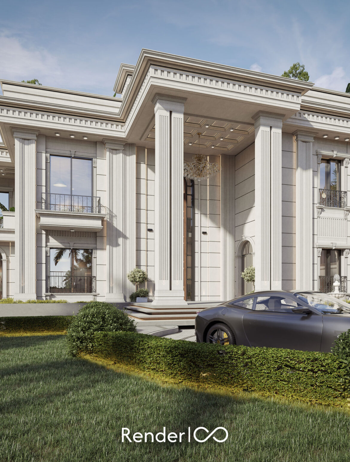 3D Visualization of exterior elevation of Villa