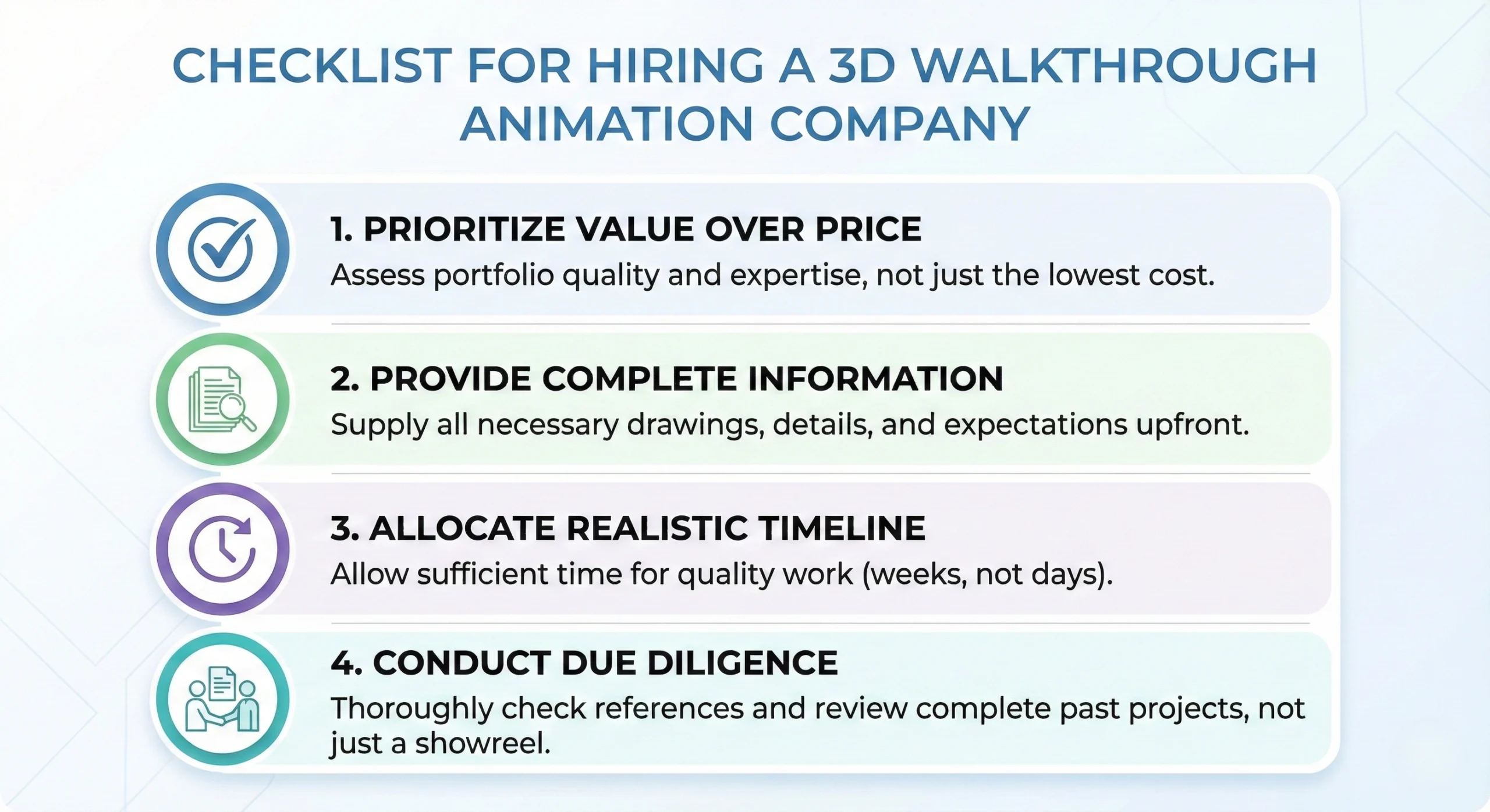 Essential checklist for hiring the right 3D walkthrough animation company for architectural projects