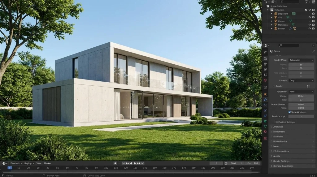 Professional 3D exterior rendering workflow using Blender software