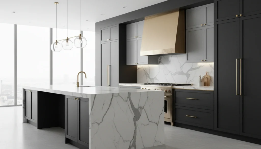 high quality 3D kitchen render for interior design portfolio presentation