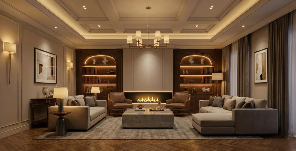 luxury living room 3D render attracting high end interior design clients